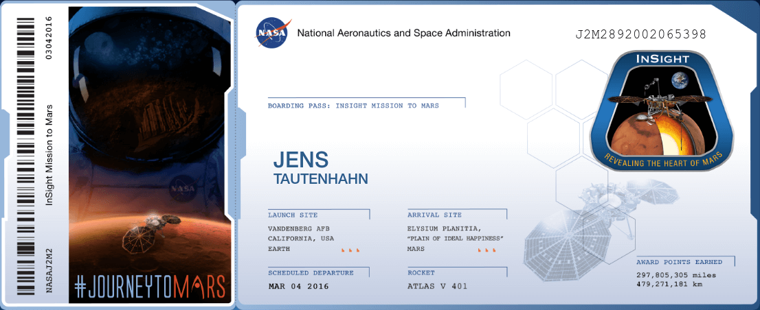 NASA Boarding Pass INSIGHT