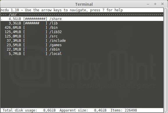 Screenshot ncdu