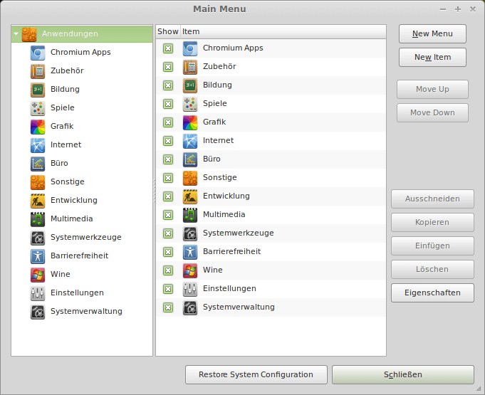 Linux Mint 16 - Menueeditor